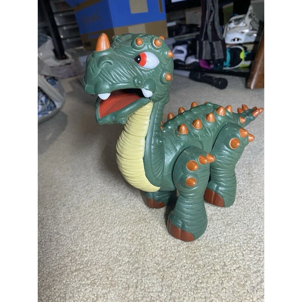 2008 Mattel Imaginext Spike Jr P5454 Green Roaring & Walking Dinosaur Toy Works